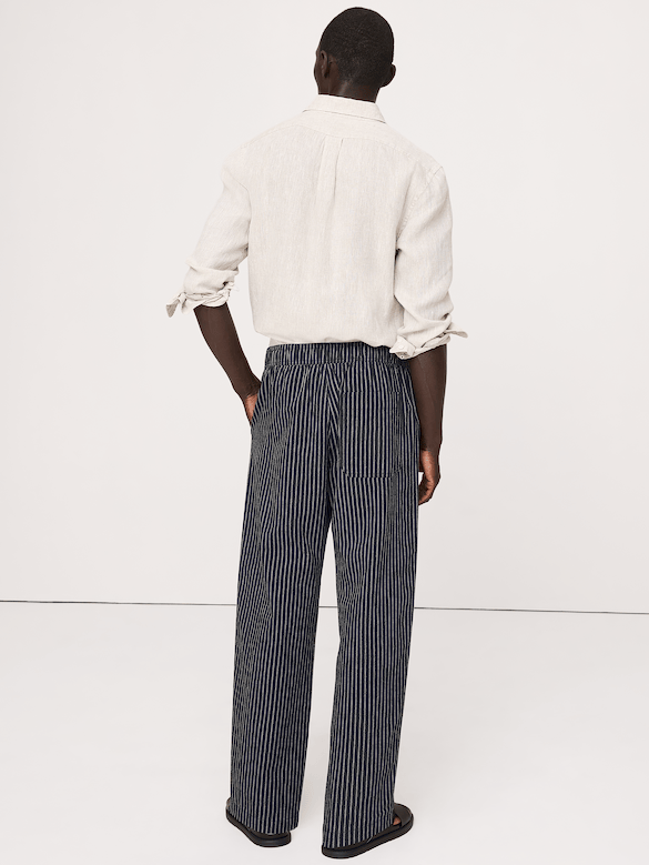 Relaxed Linen-Cotton Pleated Pull-On Pant