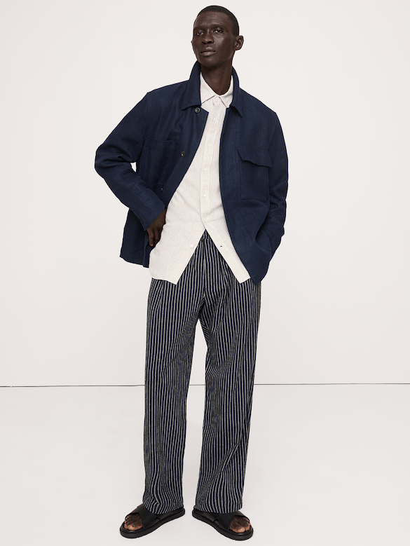 Relaxed Linen-Cotton Pleated Pull-On Pant