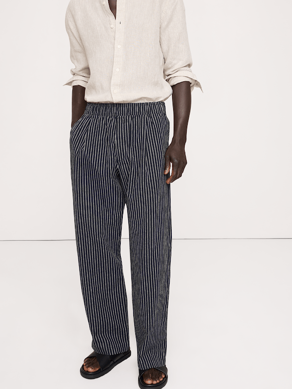 Relaxed Linen-Cotton Pleated Pull-On Pant