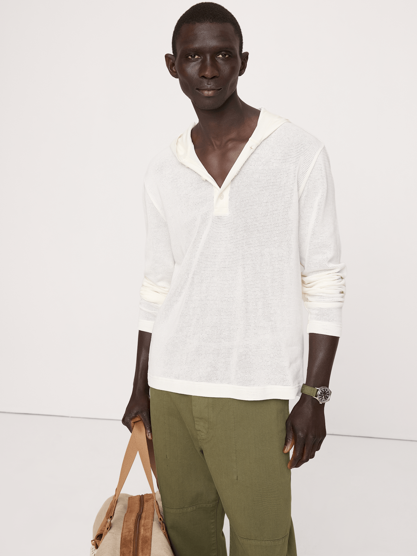 L'image numéro 1 présente Chandail à capuchon henley en coton
