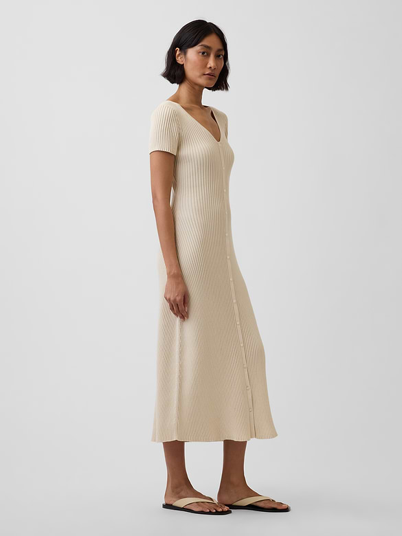 Rib Button-Front Maxi Sweater Dress