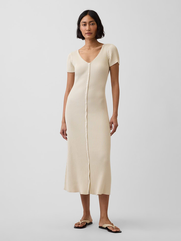 Image number 1 showing, Rib Button-Front Maxi Sweater Dress