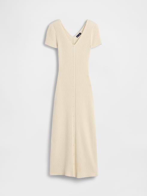 gap waffle knit dress Women's 100% Cotton Rib Sweater Maxi by Oatmeal Heather Beige Size M PRINT DRESSES
