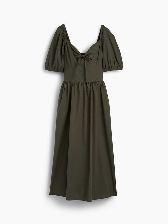 Puff-Sleeve Corset Maxi Dress