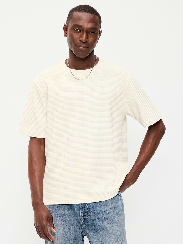 Loose Short-Sleeve Textured Waffle T-Shirt