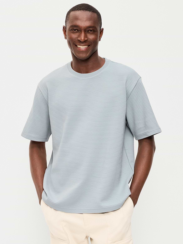 Loose Short-Sleeve Textured Waffle T-Shirt