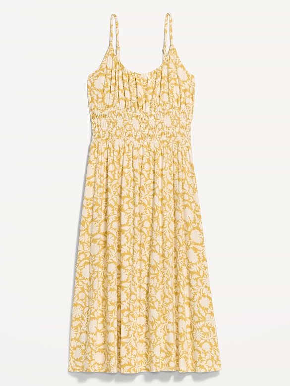Fit & Flare Jersey Smocked-Waist Midi Dress