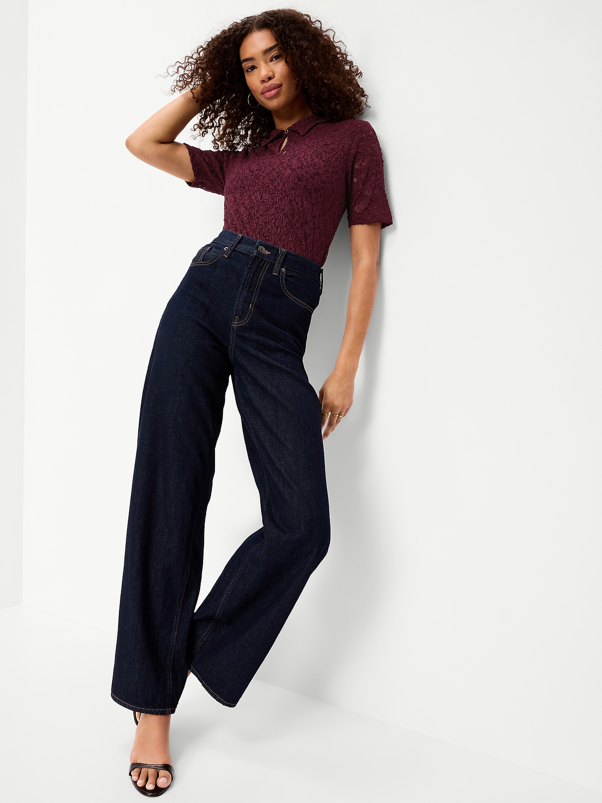 Lace Keyhole Polo Top | Old Navy