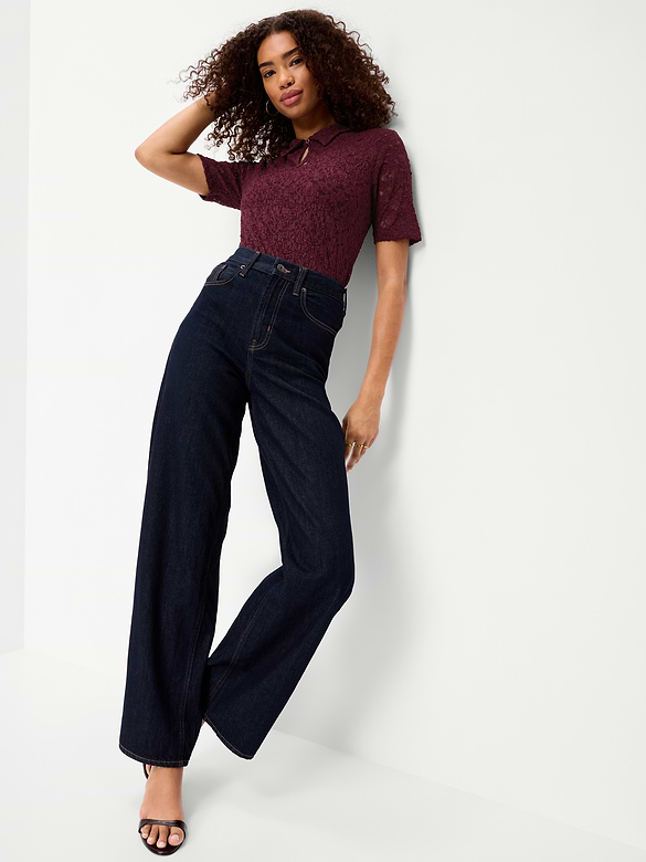 Lace Keyhole Polo Top