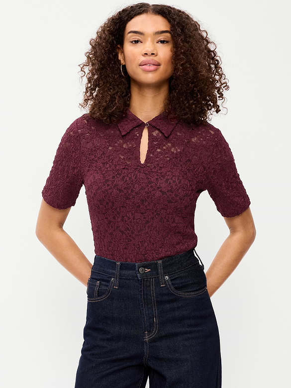 Lace Keyhole Polo Top