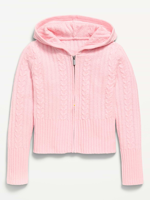 Fitted Cable-Knit Full-Zip Hoodie for Girls