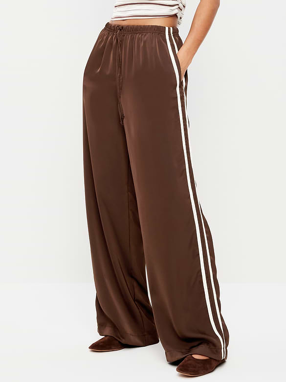 High-Waisted Satin Track Pants