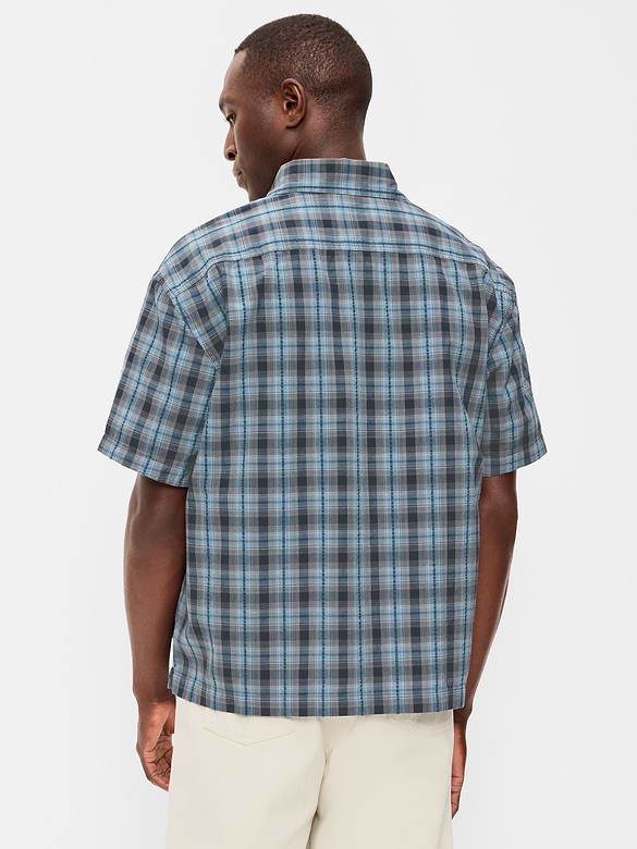 Loose Fit Textured Plaid Pocket Shirt