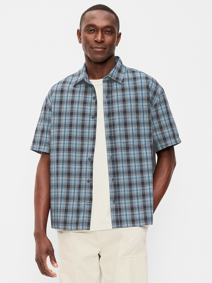 Image number 1 showing, Loose Fit Textured Plaid Pocket Shirt