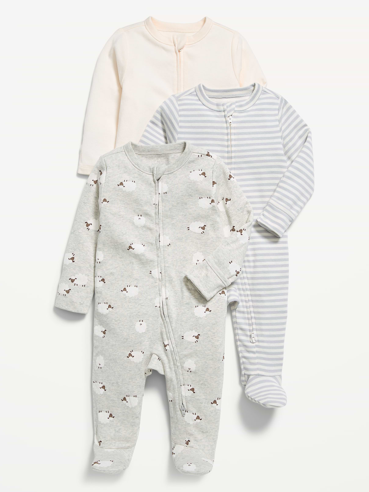 Image number 1 showing, 2-Way-Zip Sleep & Play Footed One-Piece 3-Pack for Baby