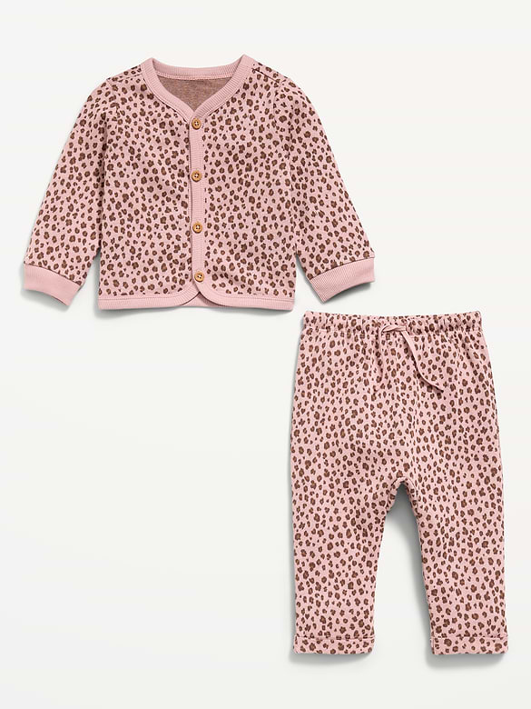 Printed Long-Sleeve Button-Front Top and Pants Set for Baby