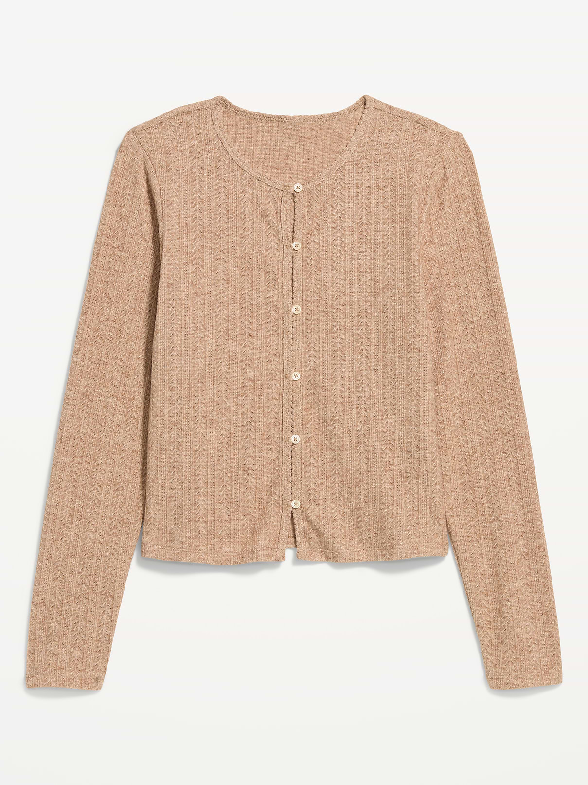 Image 4 of 8, Long-Sleeve Button-Front Pointelle Top