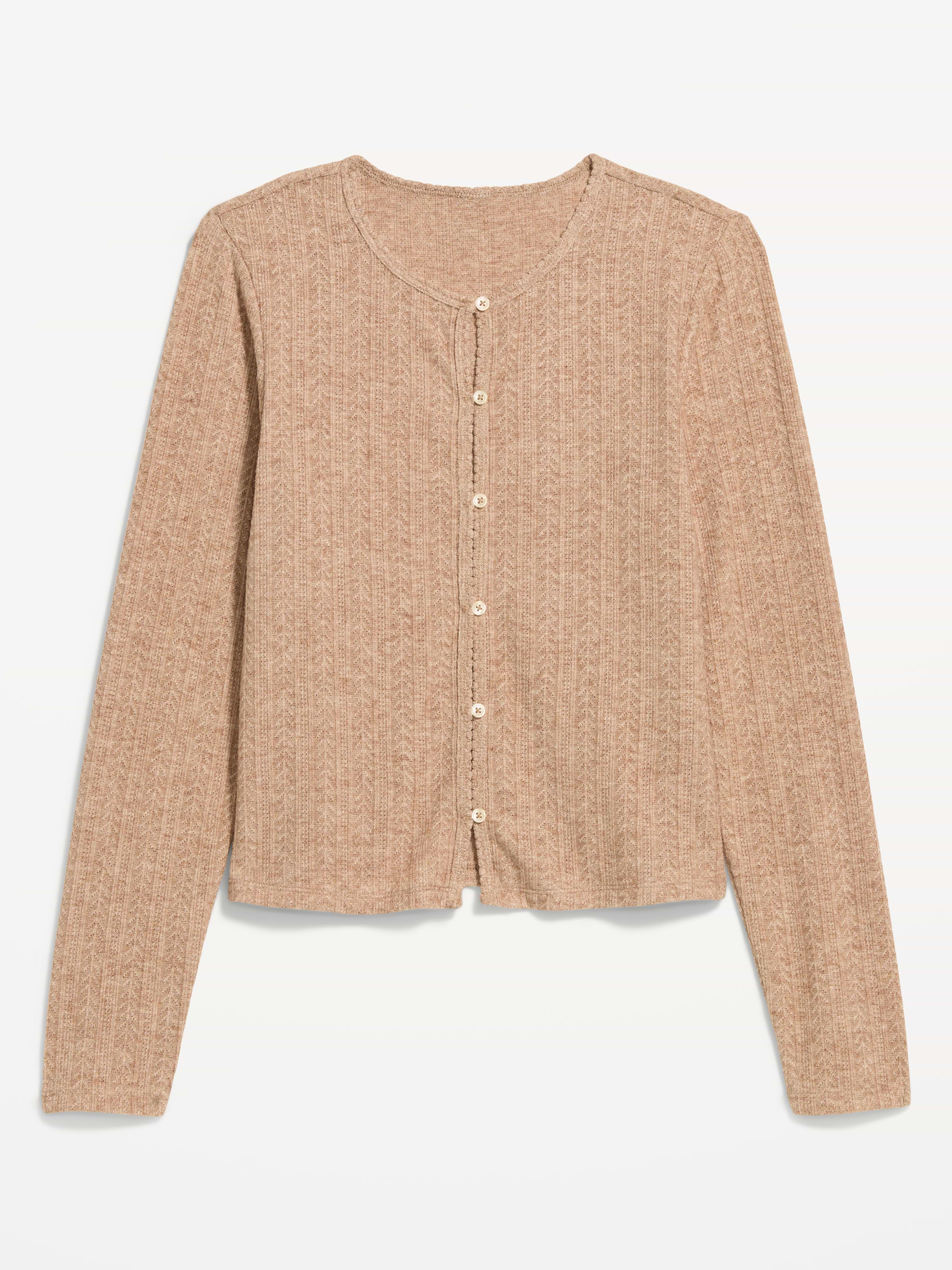 Image 4 of 8, Long-Sleeve Button-Front Pointelle Top