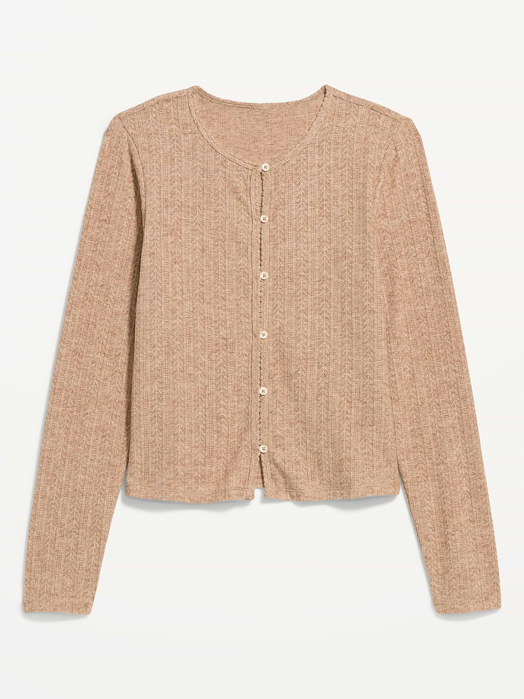 Image number 4 showing, Long-Sleeve Button-Front Pointelle Top