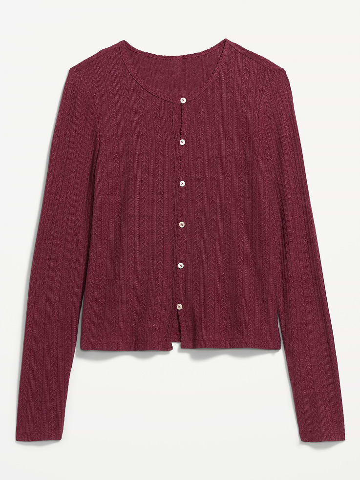 Image number 4 showing, Long-Sleeve Button-Front Pointelle Top