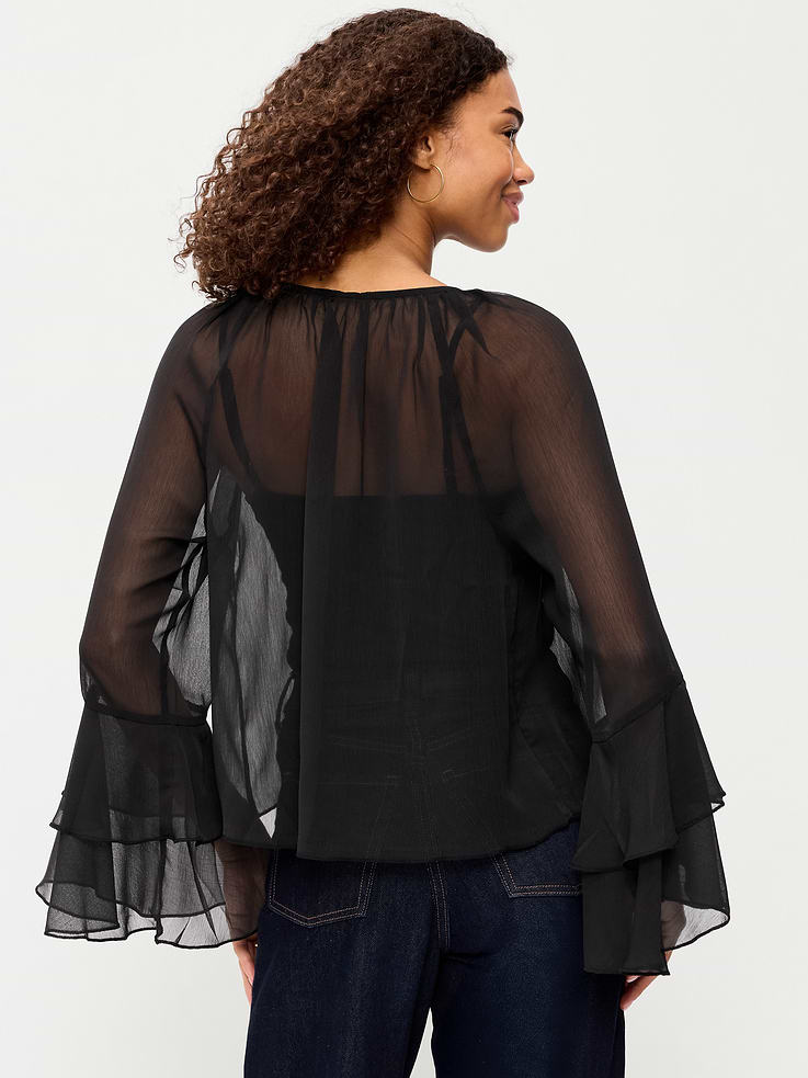 Image number 2 showing, Sheer Chiffon Bell-Sleeve Top