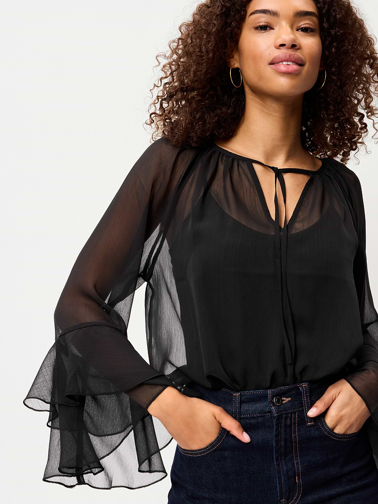 Image number 4 showing, Sheer Chiffon Bell-Sleeve Top