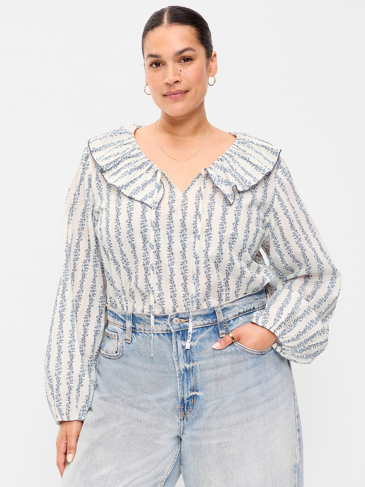 Long-Sleeve Ruffle Tie-Neck Top | Old Navy