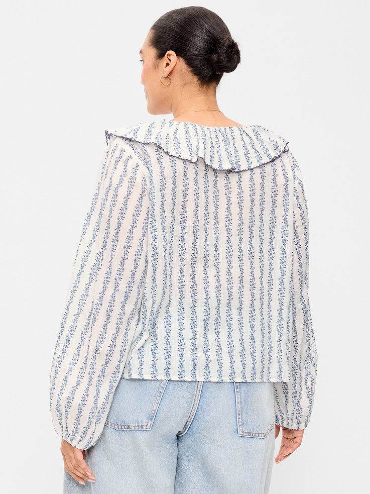 Image number 8 showing, Long-Sleeve Ruffle Tie-Neck Top