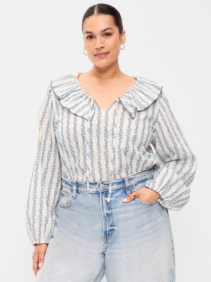 Image number 7 showing, Long-Sleeve Ruffle Tie-Neck Top