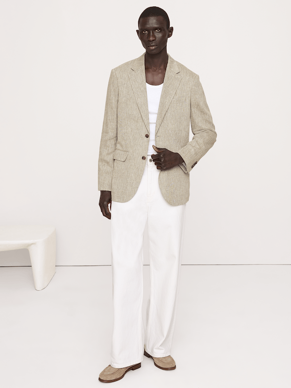 Tailored Slim-Fit Green Linen-Cotton Suit Jacket