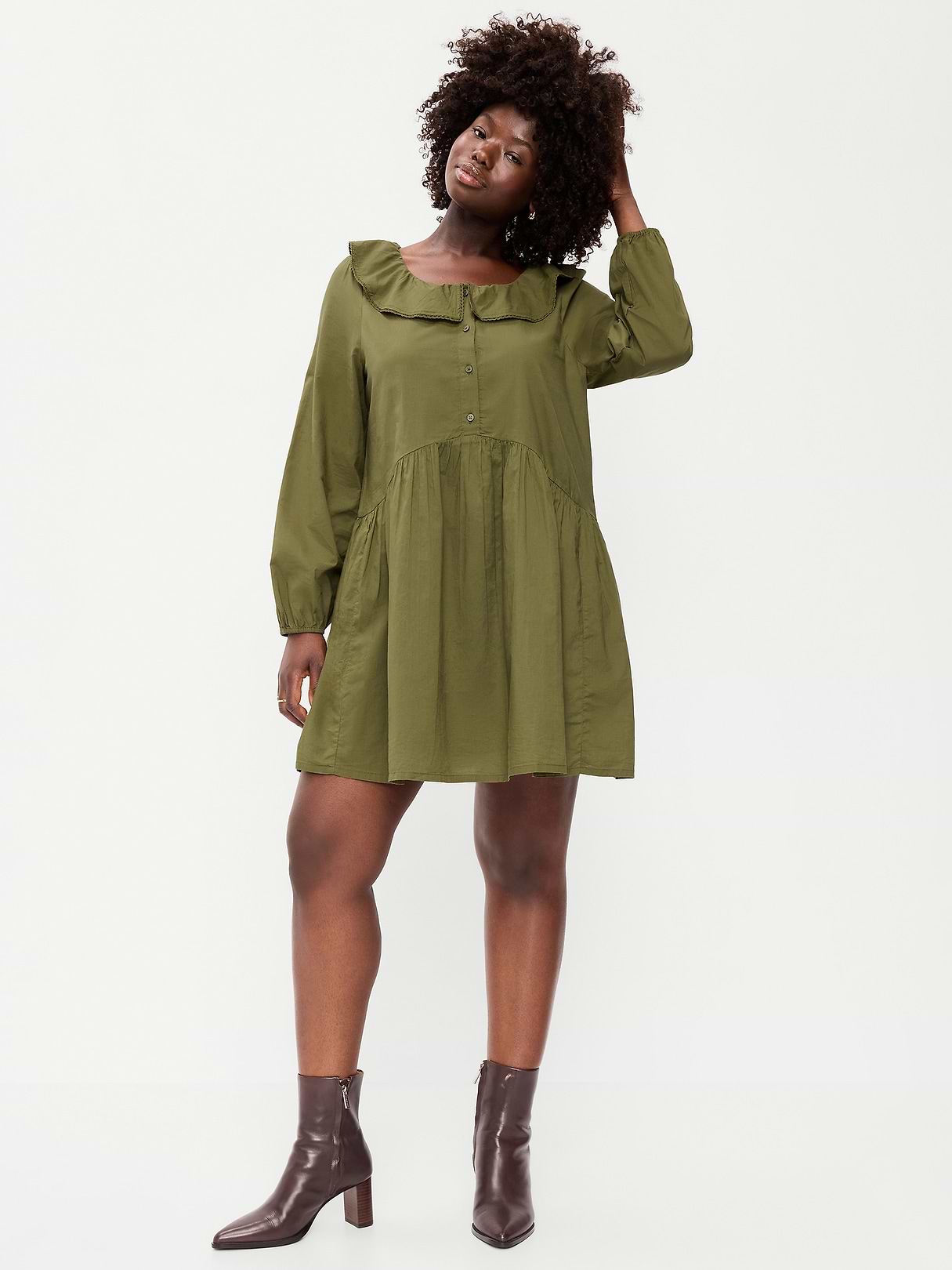 Long-Sleeve Ruffle-Collar Swing Mini Dress | Old Navy