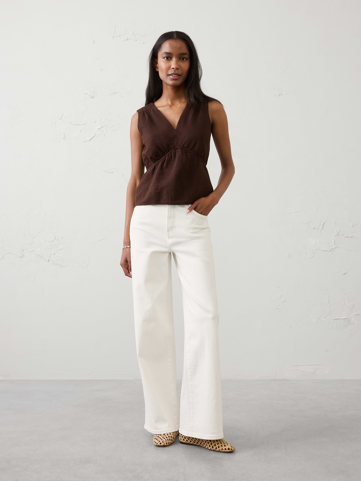 Image number 1 showing, Gauze V-Neck Top