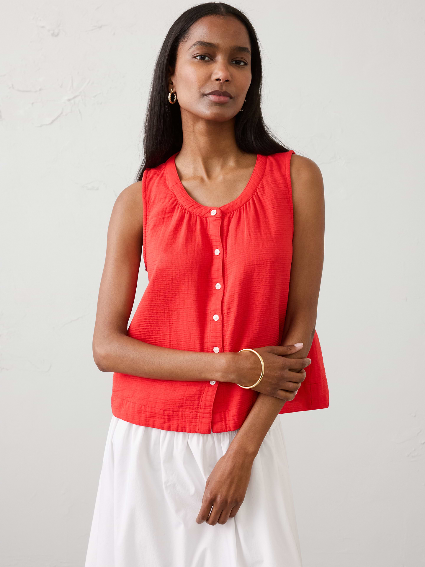 Image number 1 showing, Gauze Shirred Shirt