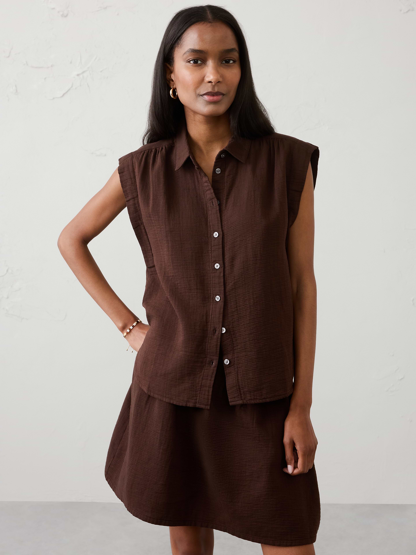 Image number 1 showing, Gauze Soft-Gathered Shirt