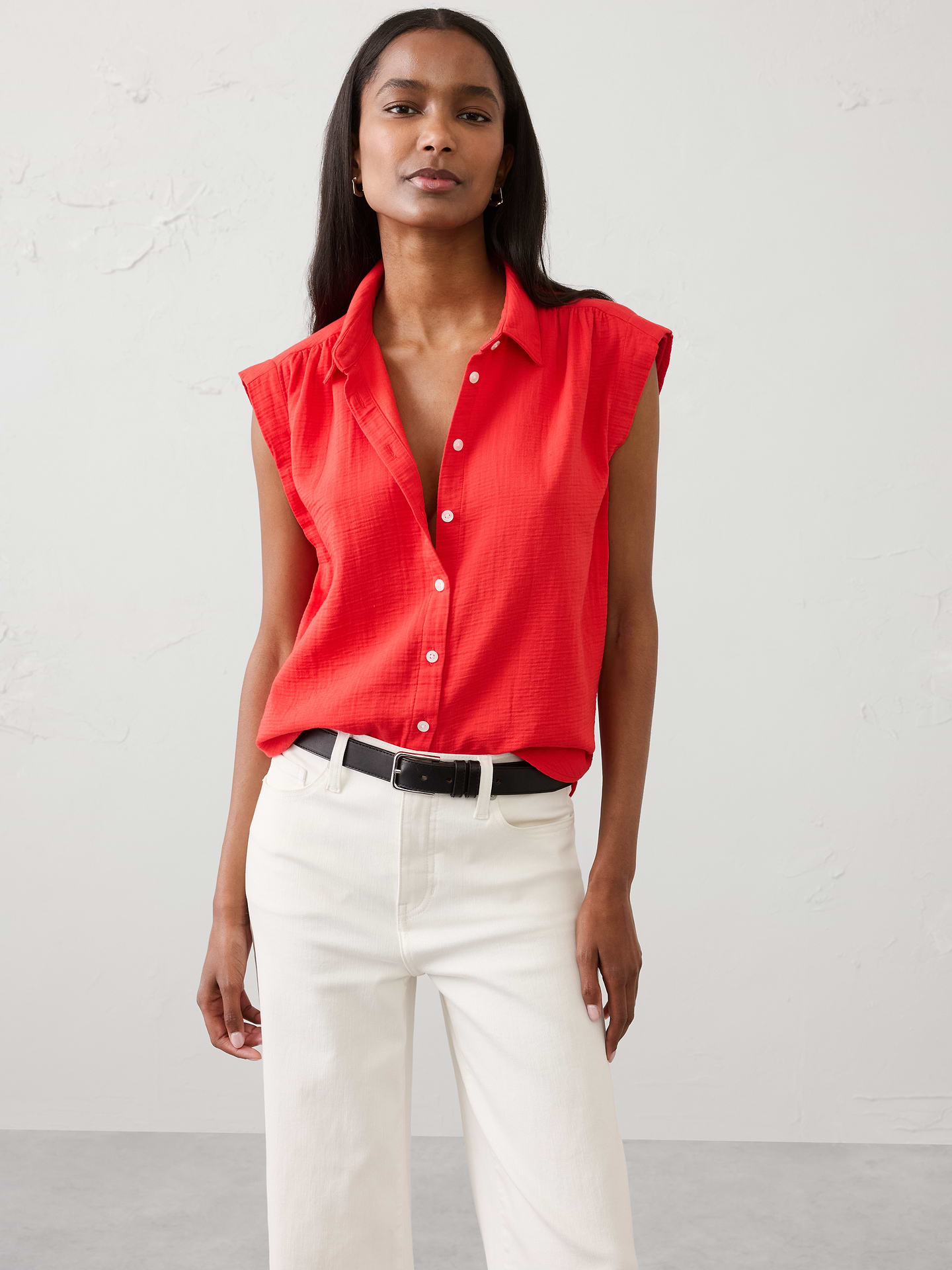 Image number 1 showing, Gauze Soft-Gathered Shirt