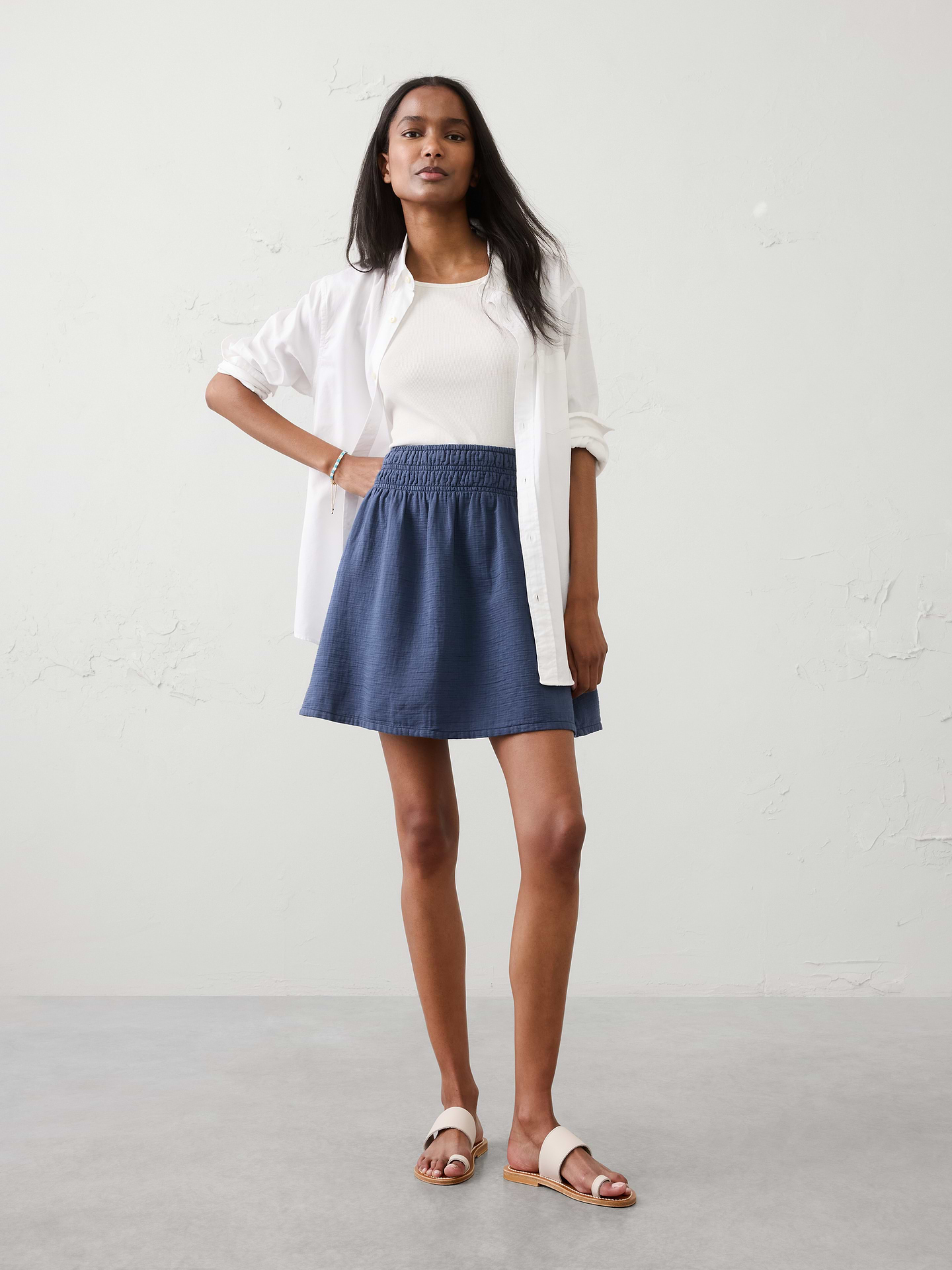 Image number 1 showing, Gauze Smocked-Waist Mini Skirt