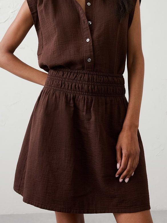 Gauze Smocked-Waist Mini Skirt