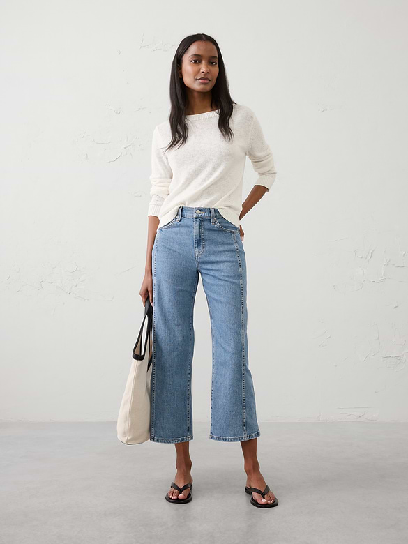 Straight-Leg High-Rise Pieced Cropped Jean