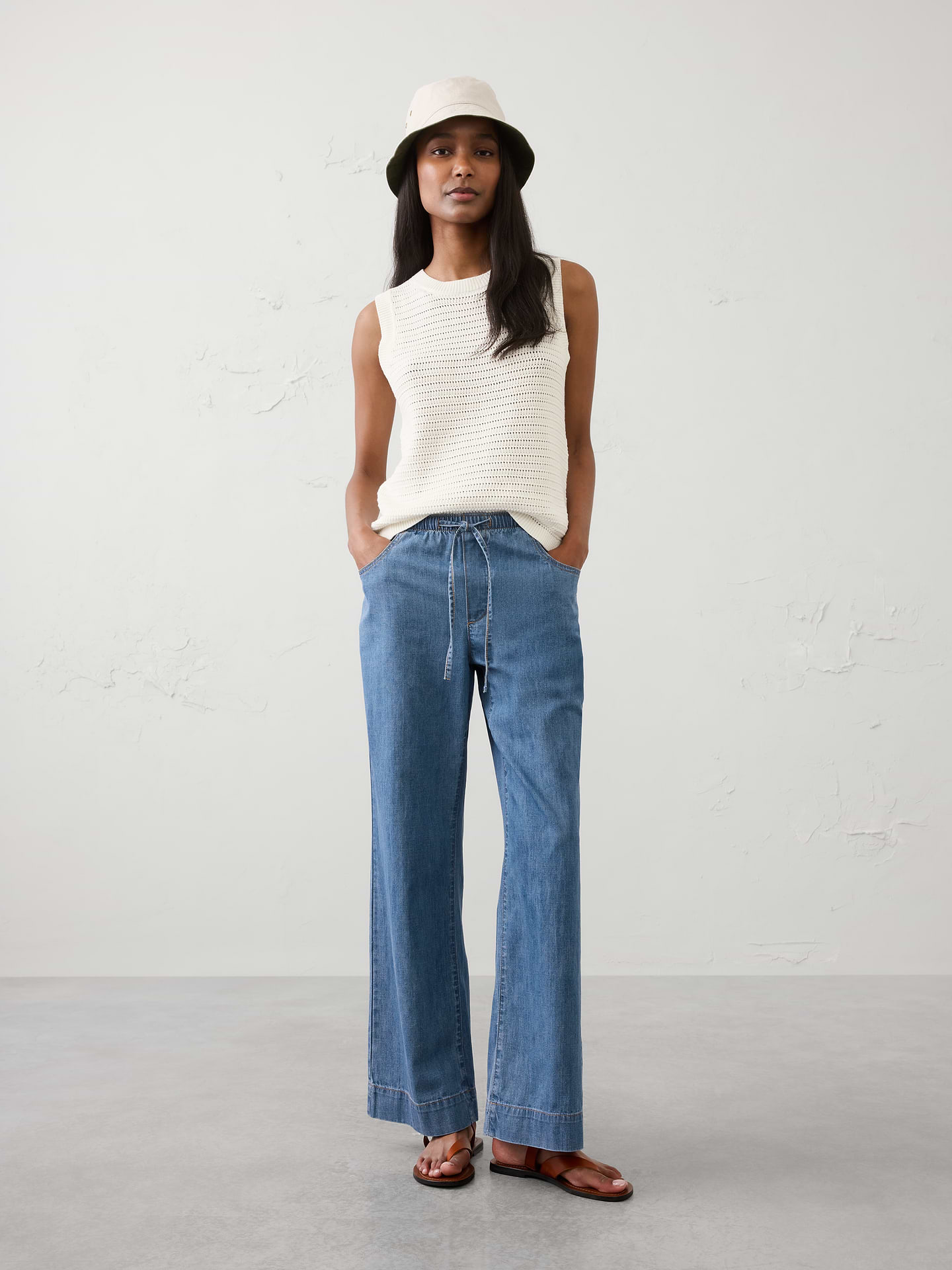 Image number 1 showing, Wide-Leg Mid-Rise Summerweight Pull-On Jean