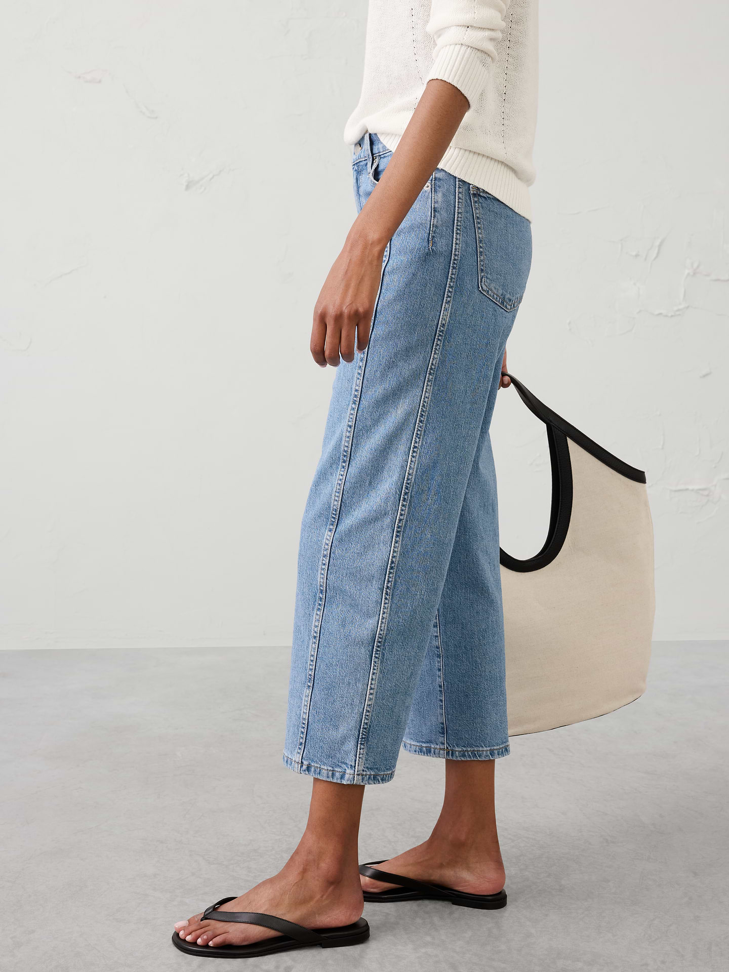 Image number 3 showing, Straight-Leg High-Rise Pieced Cropped Jean