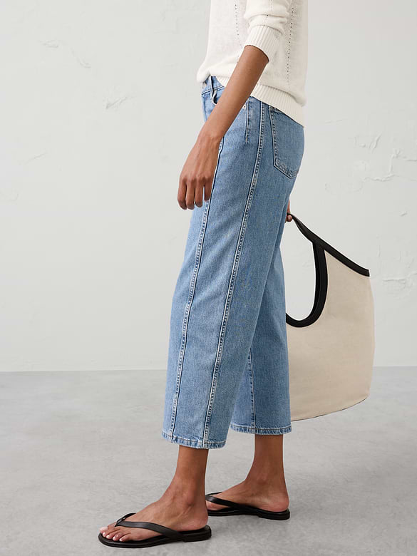 Straight-Leg High-Rise Pieced Cropped Jean