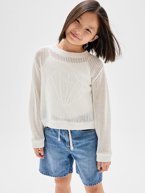 Kids Relaxed Crochet Crewneck Sweater