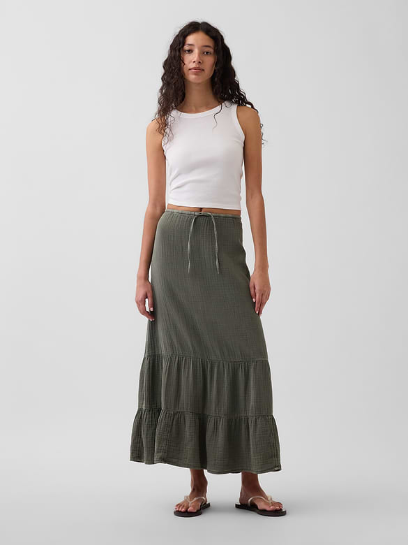 Cotton Gauze Tiered Easy Maxi Skirt