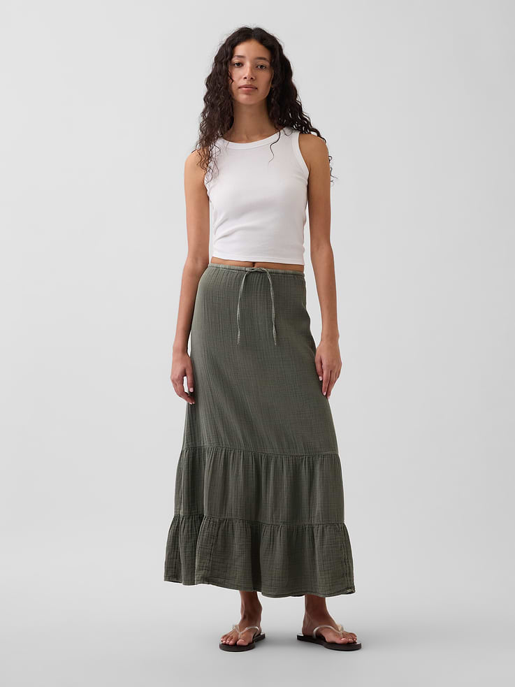 Image number 1 showing, Cotton Gauze Tiered Easy Maxi Skirt