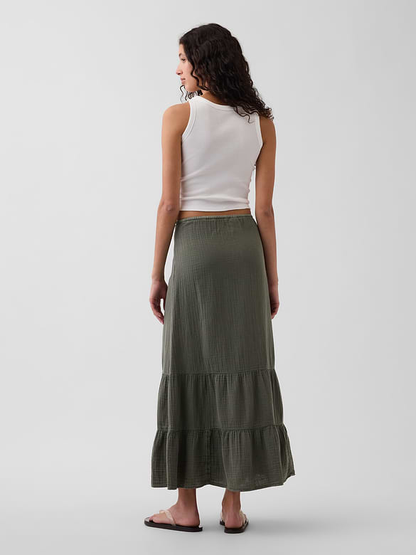 Cotton Gauze Tiered Easy Maxi Skirt