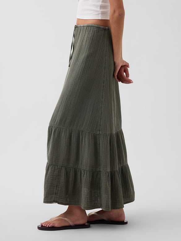 Cotton Gauze Tiered Easy Maxi Skirt