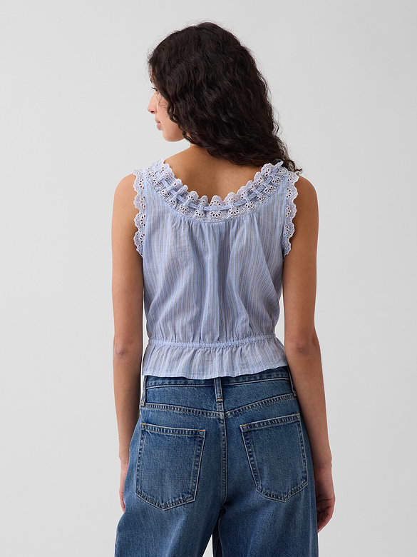 Eyelet Tie-Front Crop Peplum Top