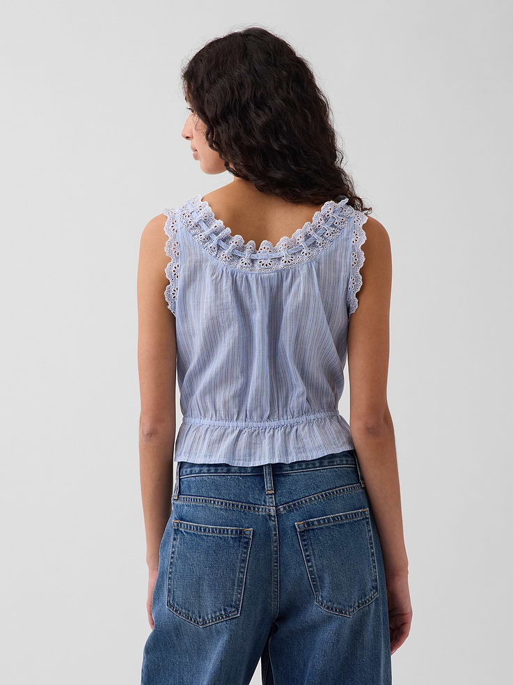 Image number 3 showing, Eyelet Tie-Front Crop Peplum Top