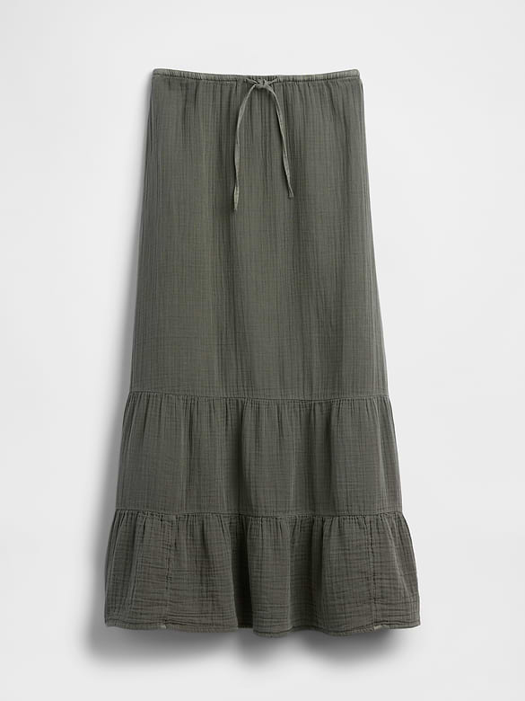 Cotton Gauze Tiered Easy Maxi Skirt