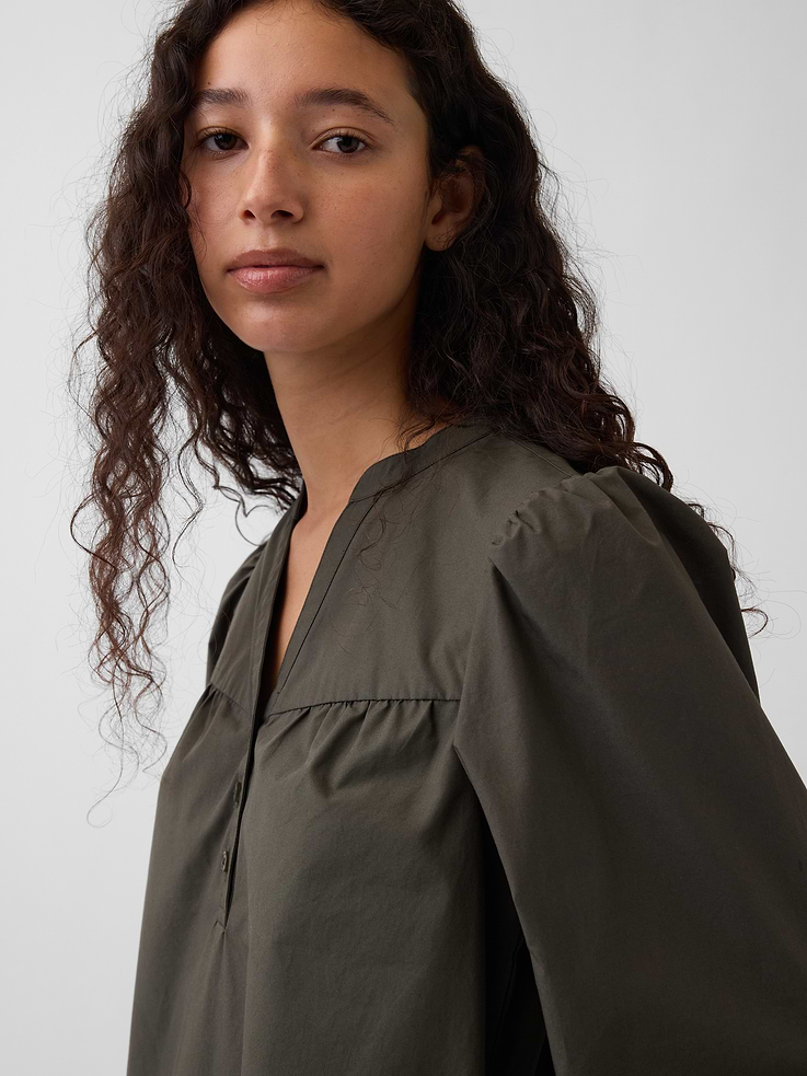 Image number 4 showing, Poplin Henley Mini Dress